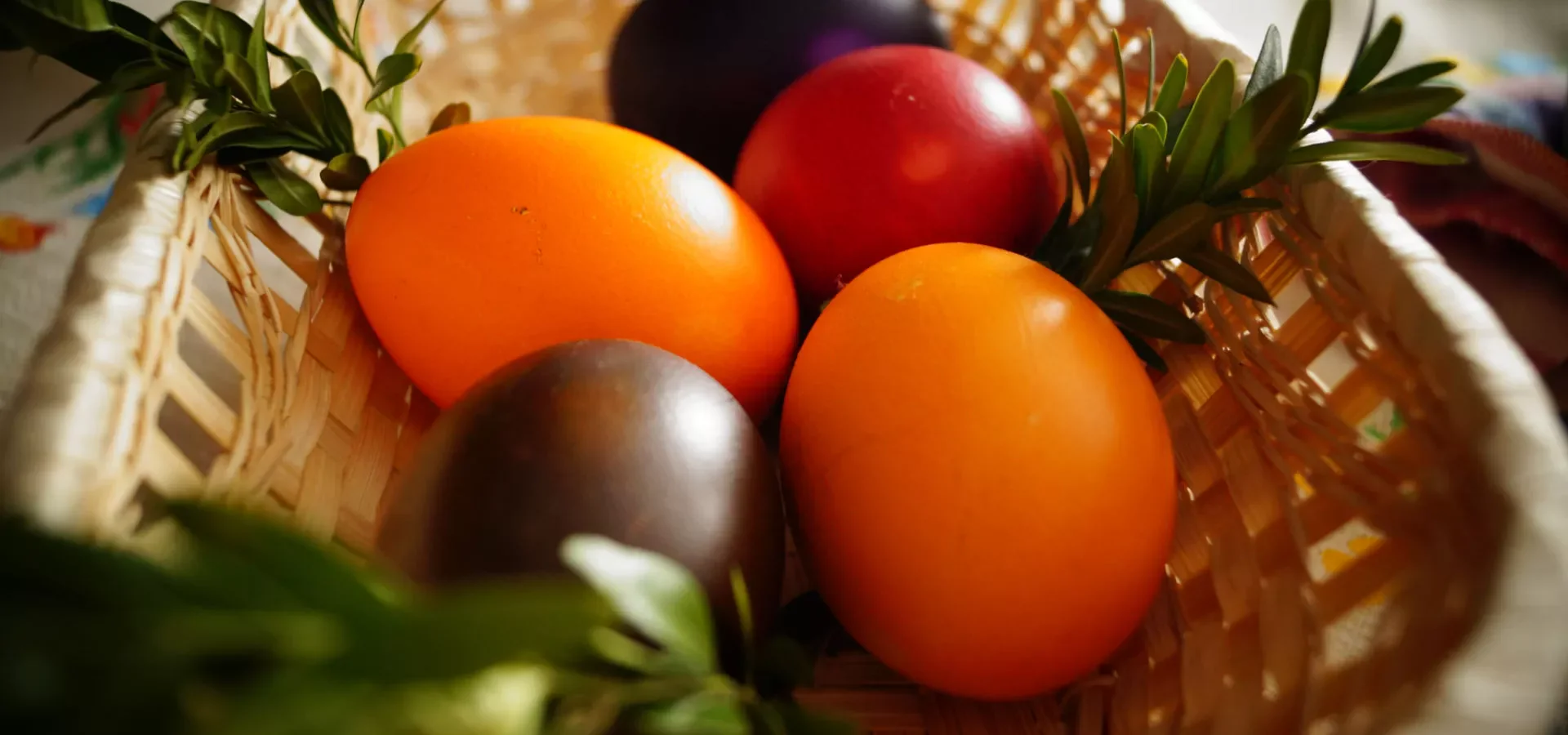 Decorated Easter eggs in a basket